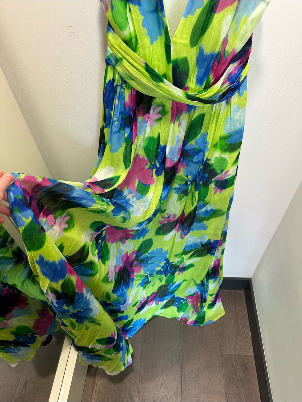 As It May V-Neck Lime Multi Floral Maxi Dress - Picture 4 of 6